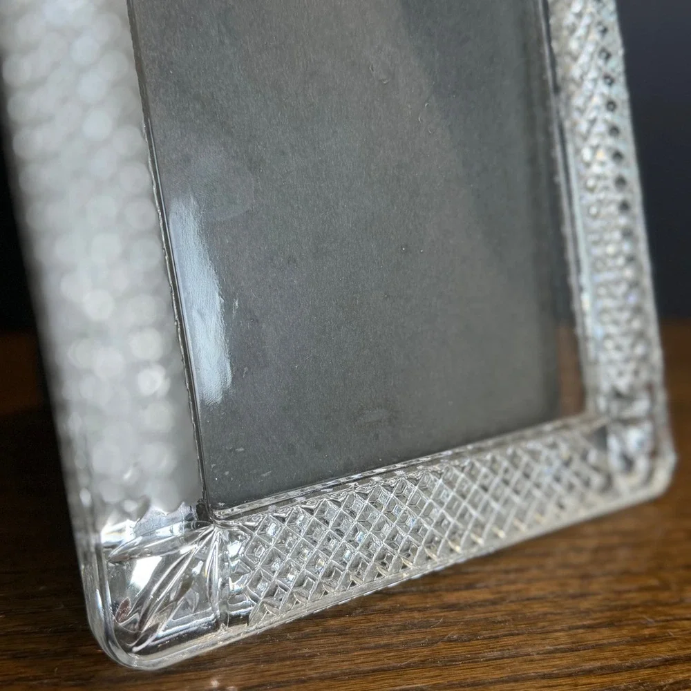 Vintage Cut Glass Picture Frame 5x7 Diamond Pattern Clear‎ Crystal Style Decor